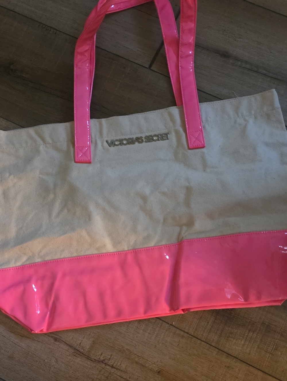 Victoria's Secret Canvas Tote with Neon Pink Trim